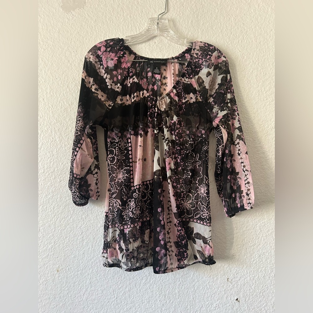 Y2K INC Sheer Fairy Floral 3/4 Sleeve Blouse‎ Medium Cute Goth